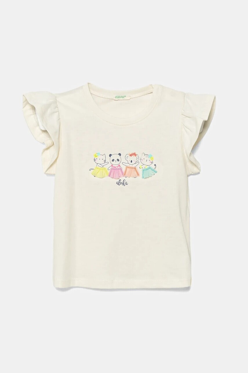 Detské bavlnené tričko United Colors of Benetton béžová farba, 3096A106F