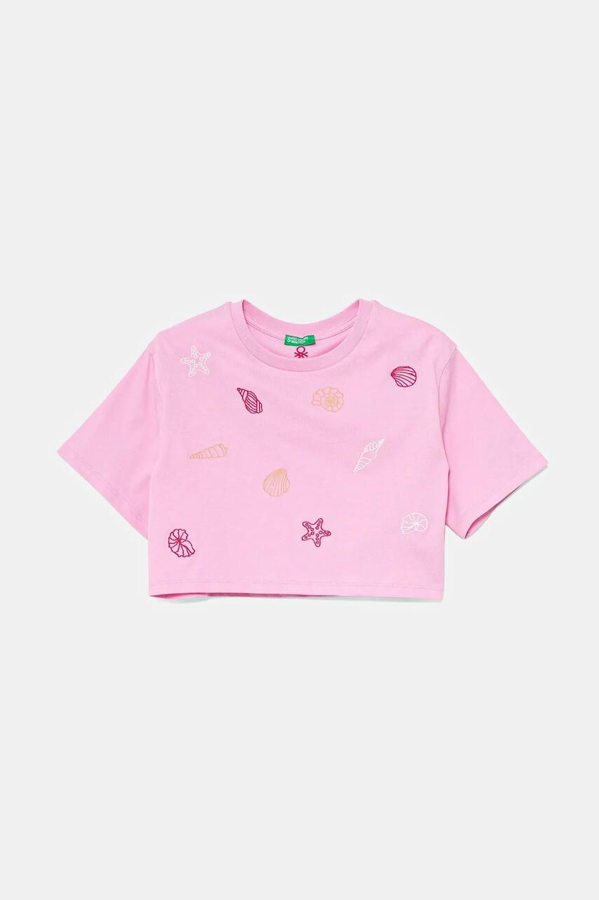 Detské bavlnené tričko United Colors of Benetton ružová farba, 3096C10PC