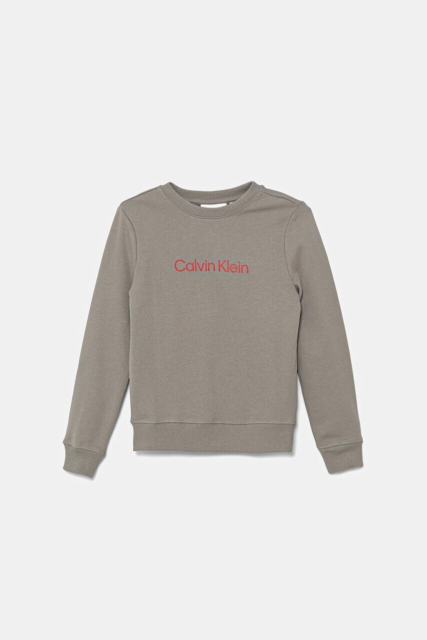 Detská bavlnená mikina Calvin Klein Jeans šedá farba, s potlačou, IU0IU00680
