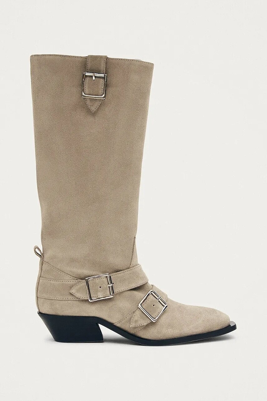 Semišové čižmy Alohas Ryder béžová farba, na podpätku, S100851.01