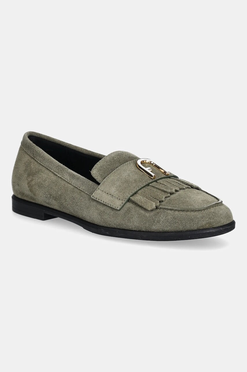 Semišové mokasíny Furla Chic Loafer zelená farba, na plochom podpätku, YJ74HIC Y61000 2810S