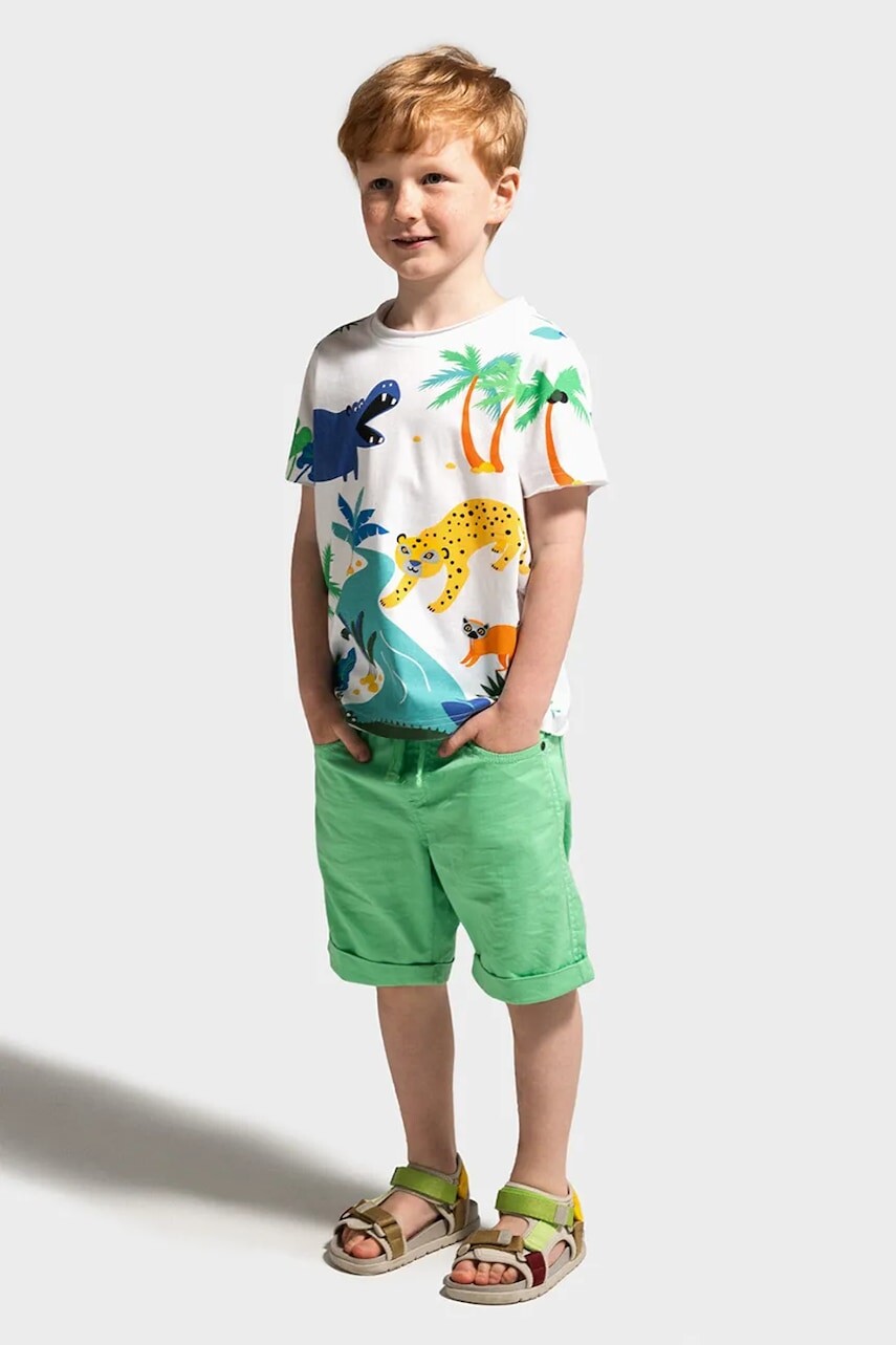 Bavlnené tričko Coccodrillo biela farba, s potlačou, TROPICAL STORY BOY KIDS