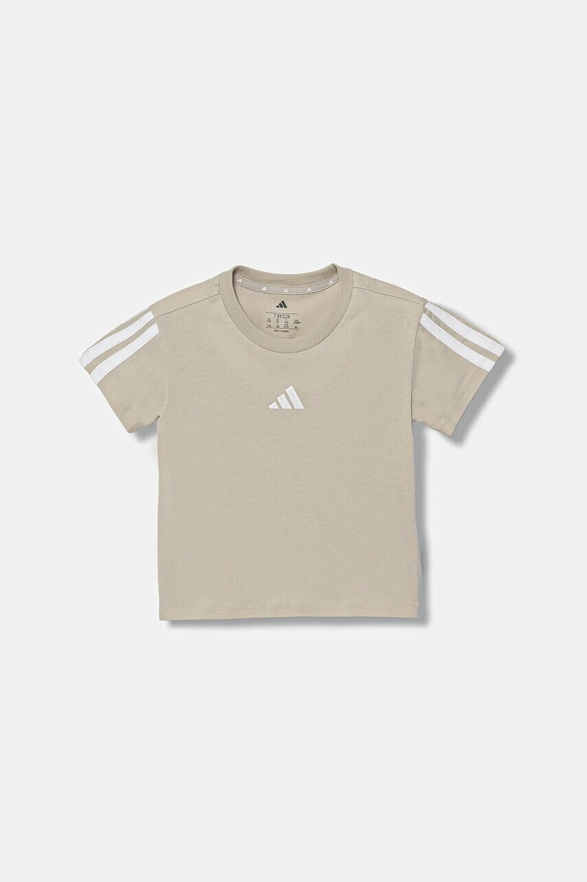 Detské bavlnené tričko adidas béžová farba, KB7299