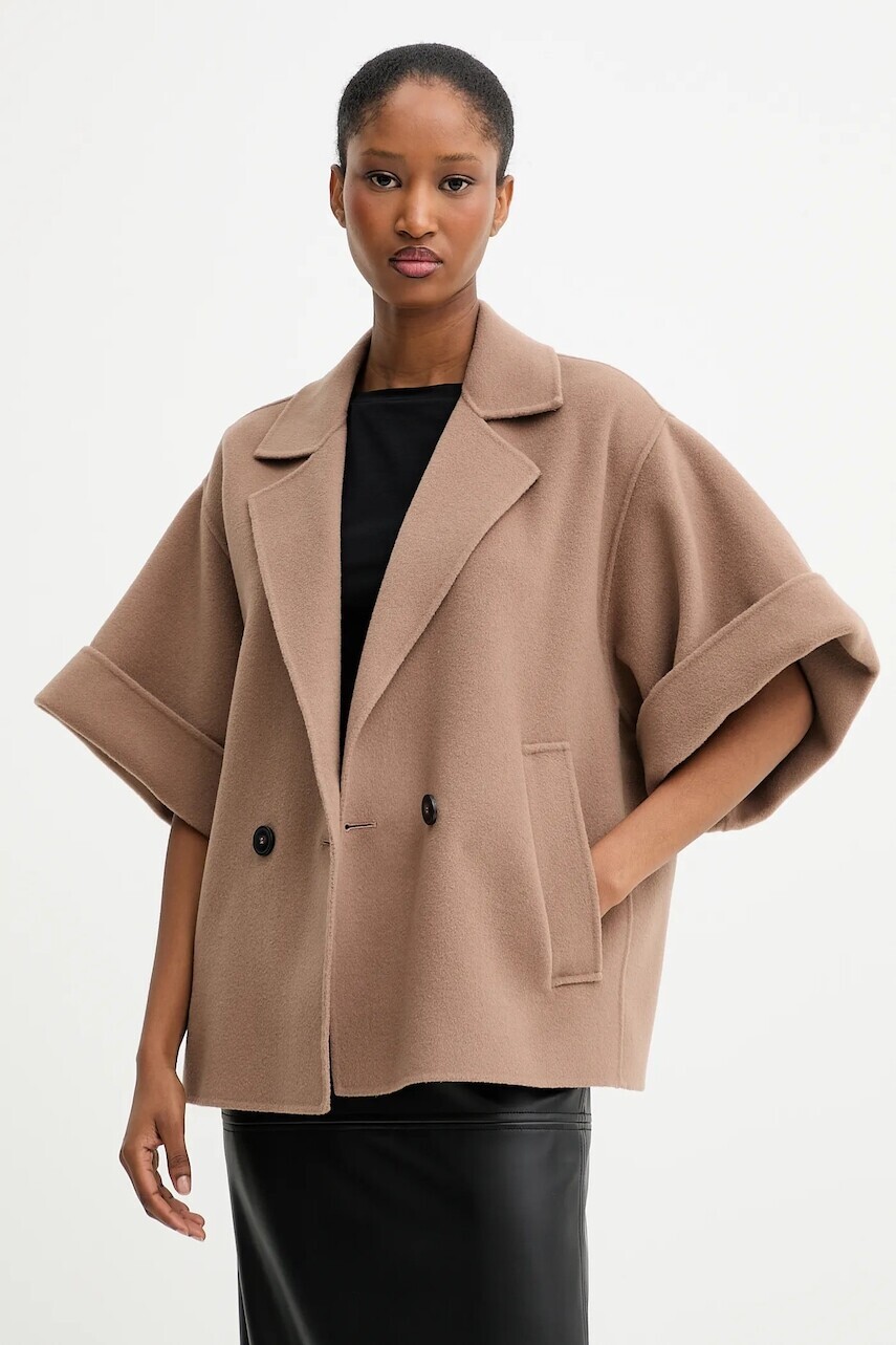 Vlnený kabát Weekend Max Mara PERA hnedá farba, prechodný, oversize, 2525086021600