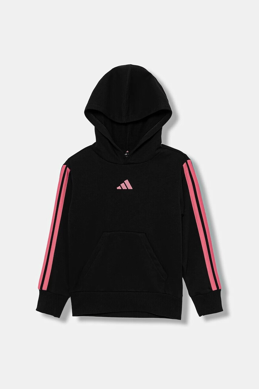Detská mikina adidas čierna farba, s kapucňou, jednofarebná, JN2422