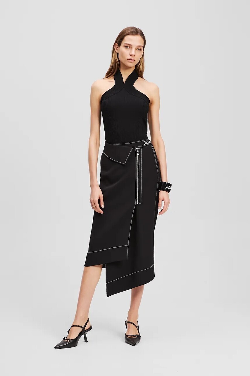Sukňa Karl Lagerfeld čierna farba, midi, puzdrová, A3W12020