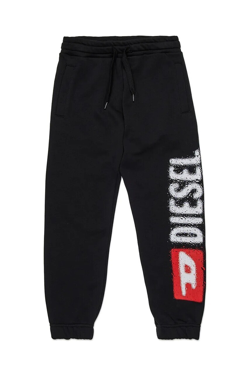 Detské bavlnené tepláky Diesel PANTLI TROUSERS čierna farba, s potlačou, J02445