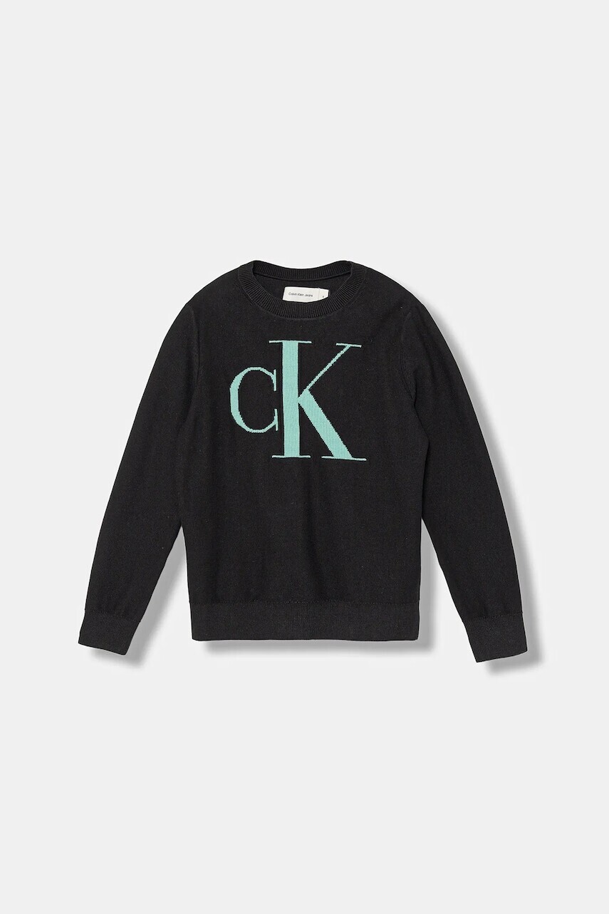 Detský bavlnený sveter Calvin Klein Jeans čierna farba, ľahký, IB0IB02152
