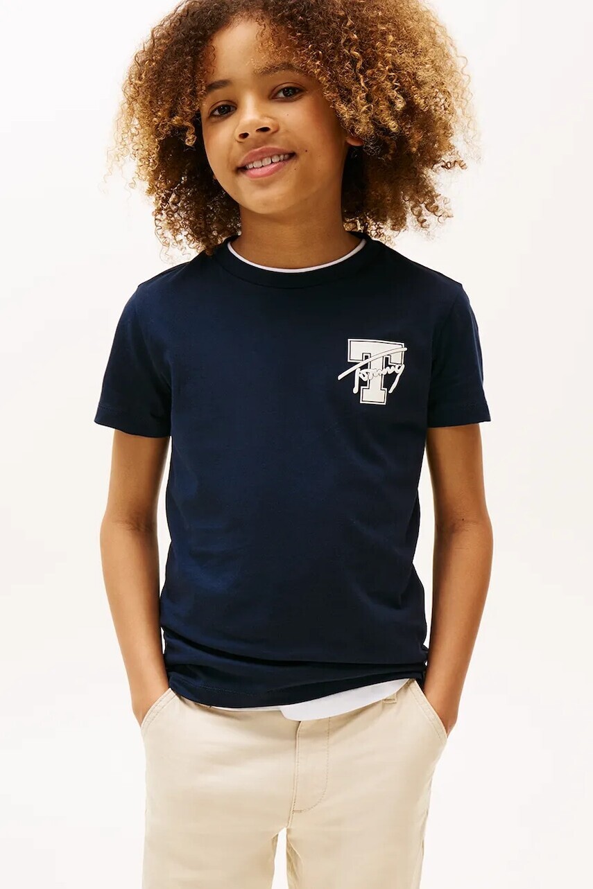 Detské bavlnené tričko Tommy Hilfiger tmavomodrá farba, s potlačou, KB0KB09868