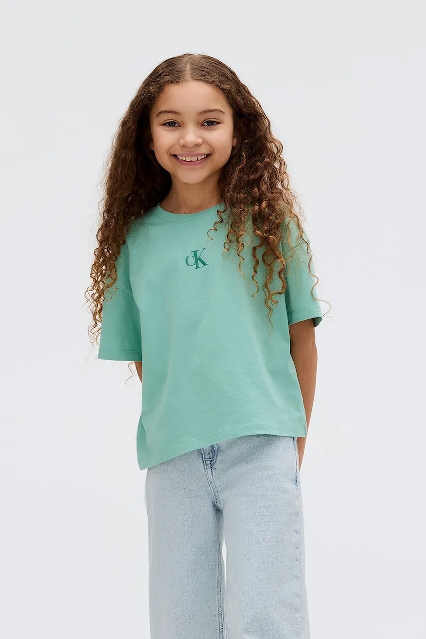 Detské bavlnené tričko Calvin Klein Jeans tyrkysová farba, IG0IG02136