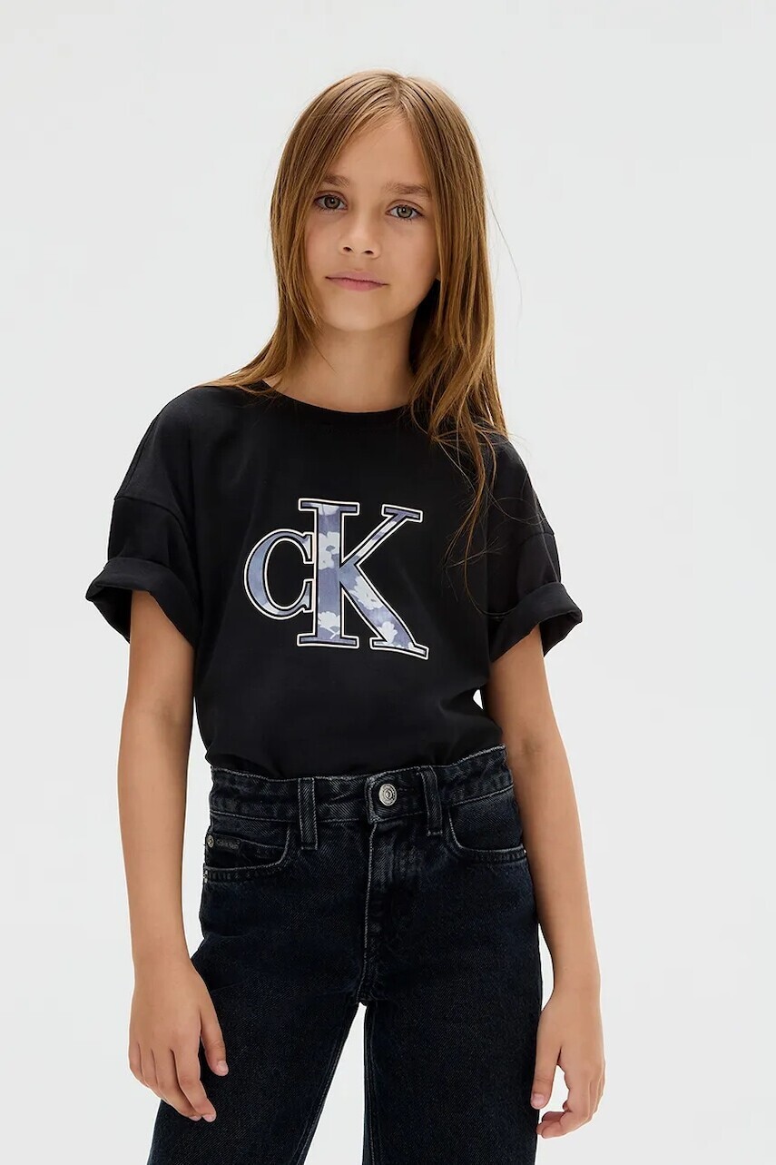 Detské bavlnené tričko Calvin Klein Jeans čierna farba, IG0IG02975