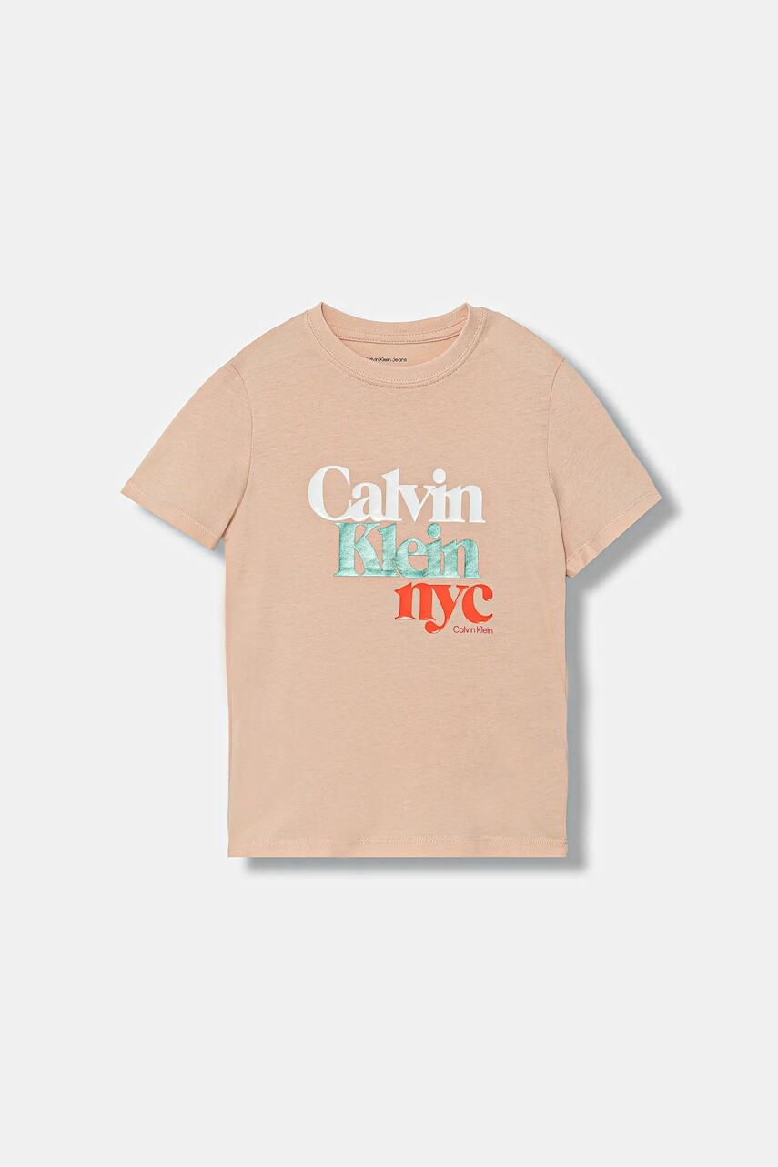 Detské bavlnené tričko Calvin Klein Jeans oranžová farba, IG0IG02991