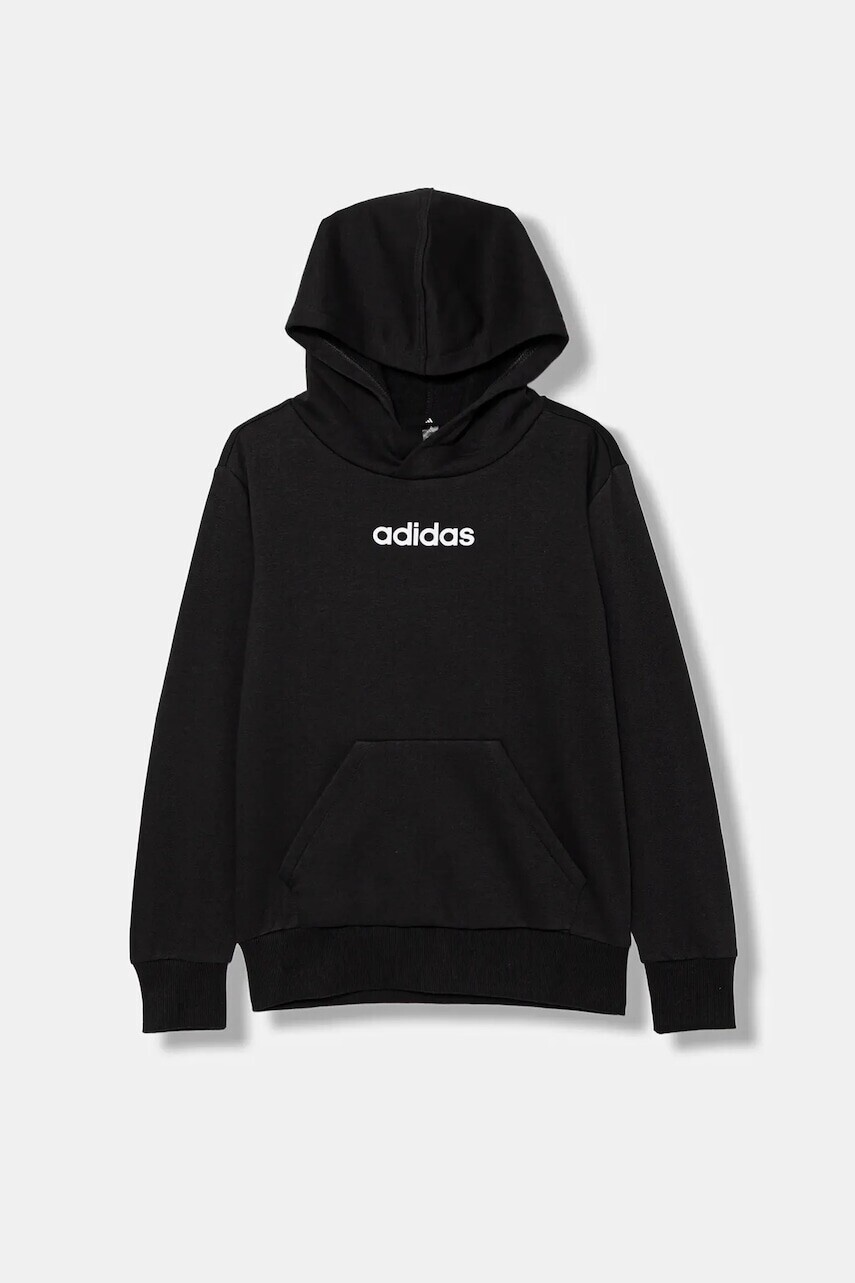 Detská mikina adidas čierna farba, s kapucňou, s potlačou, JN2430