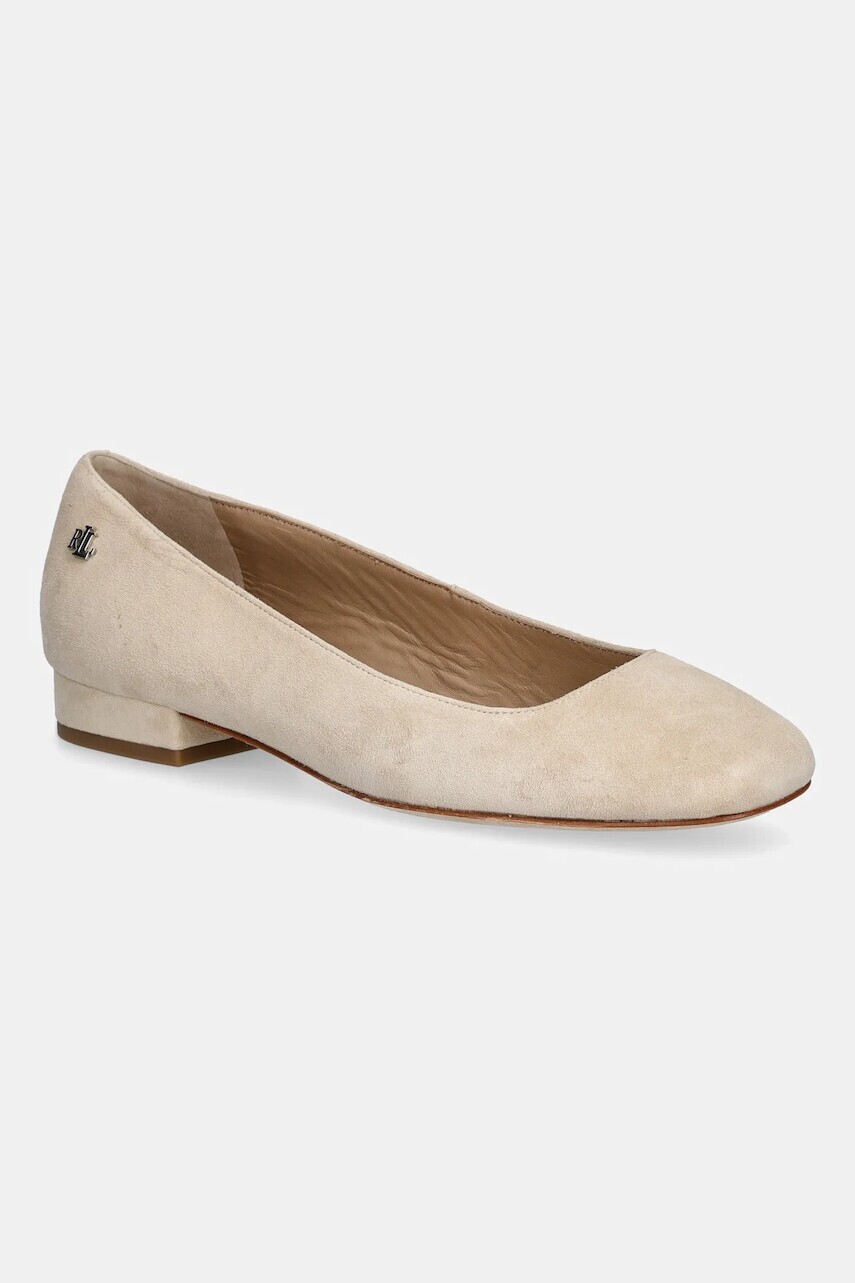 Semišové baleríny Lauren Ralph Lauren Emellie Bllt béžová farba, 802974358001