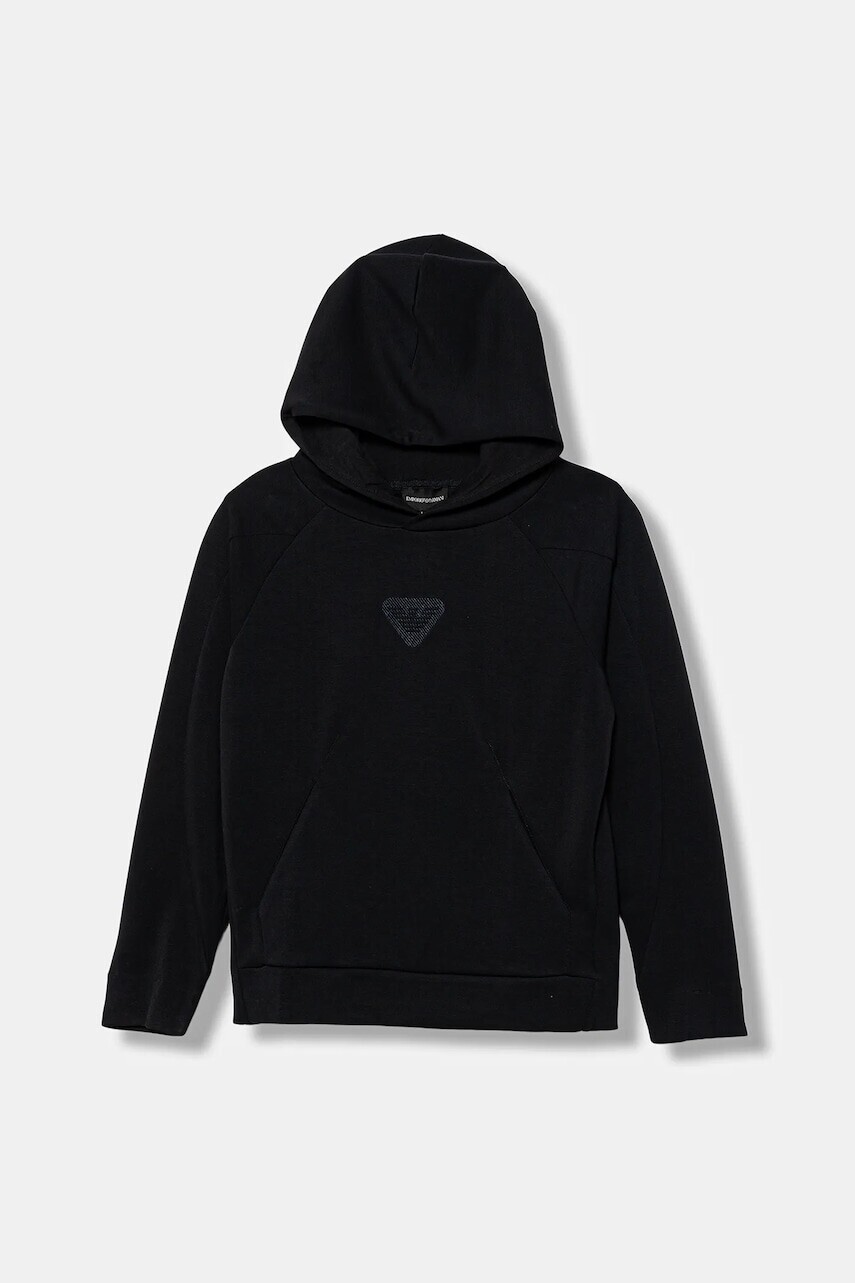 Detská mikina Emporio Armani tmavomodrá farba, s kapucňou, s nášivkou, EB000835 AF16254