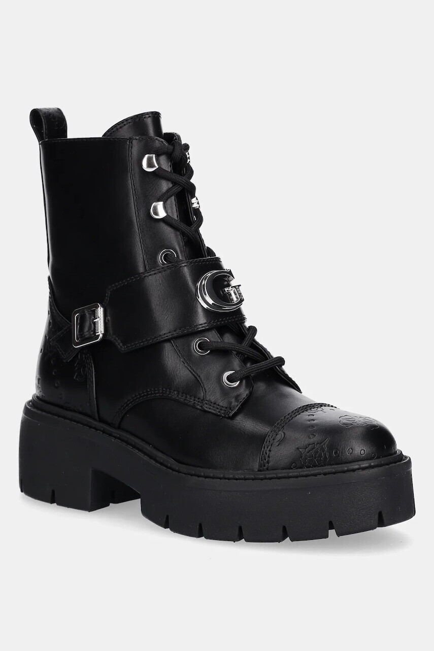 Členkové topánky Guess SADIKA čierna farba, na plochom podpätku, FLTSDK ELE10