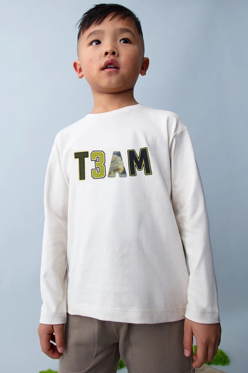 Bavlnené tričko s dlhým rukávom Mayoral biela farba, 4077