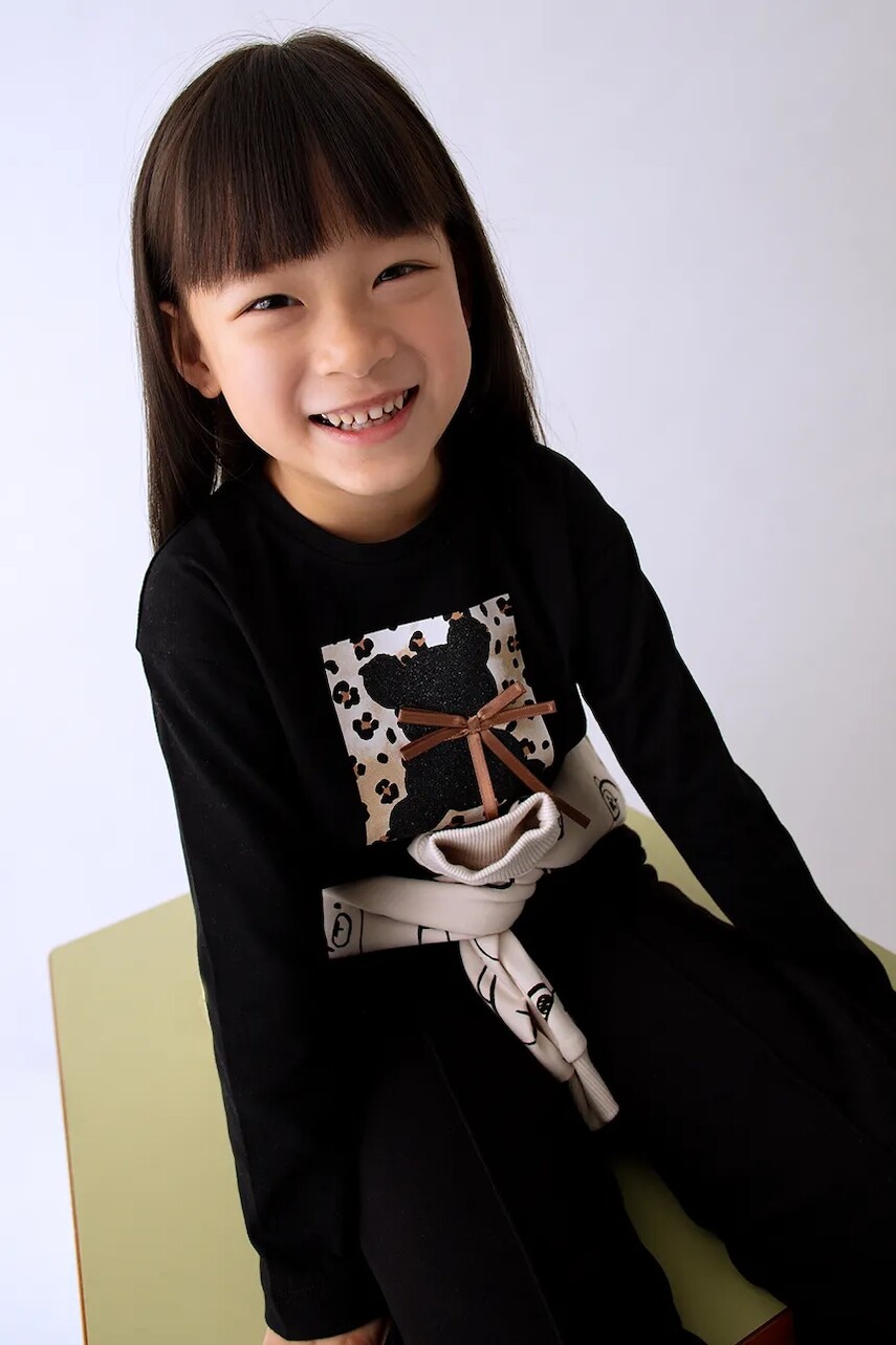 Bavlnené tričko s dlhým rukávom Mayoral čierna farba, 4010