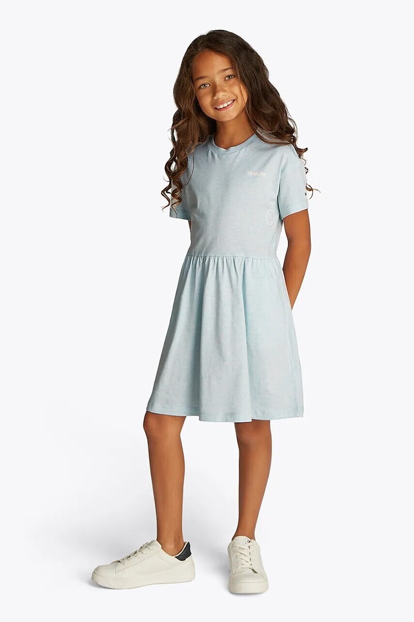 Dievčenské šaty Tommy Hilfiger modrá farba, mini, áčkový strih, KG0KG08591