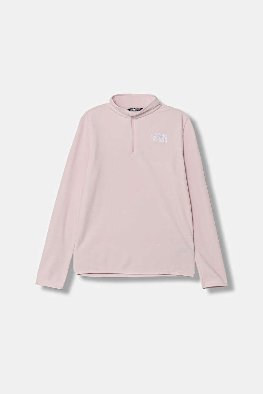 Detská fleecová mikina The North Face TEEN GLACIER 1/4 ZIP PULLOVER ružová farba, s nášivkou, NF0A8CVGBP61