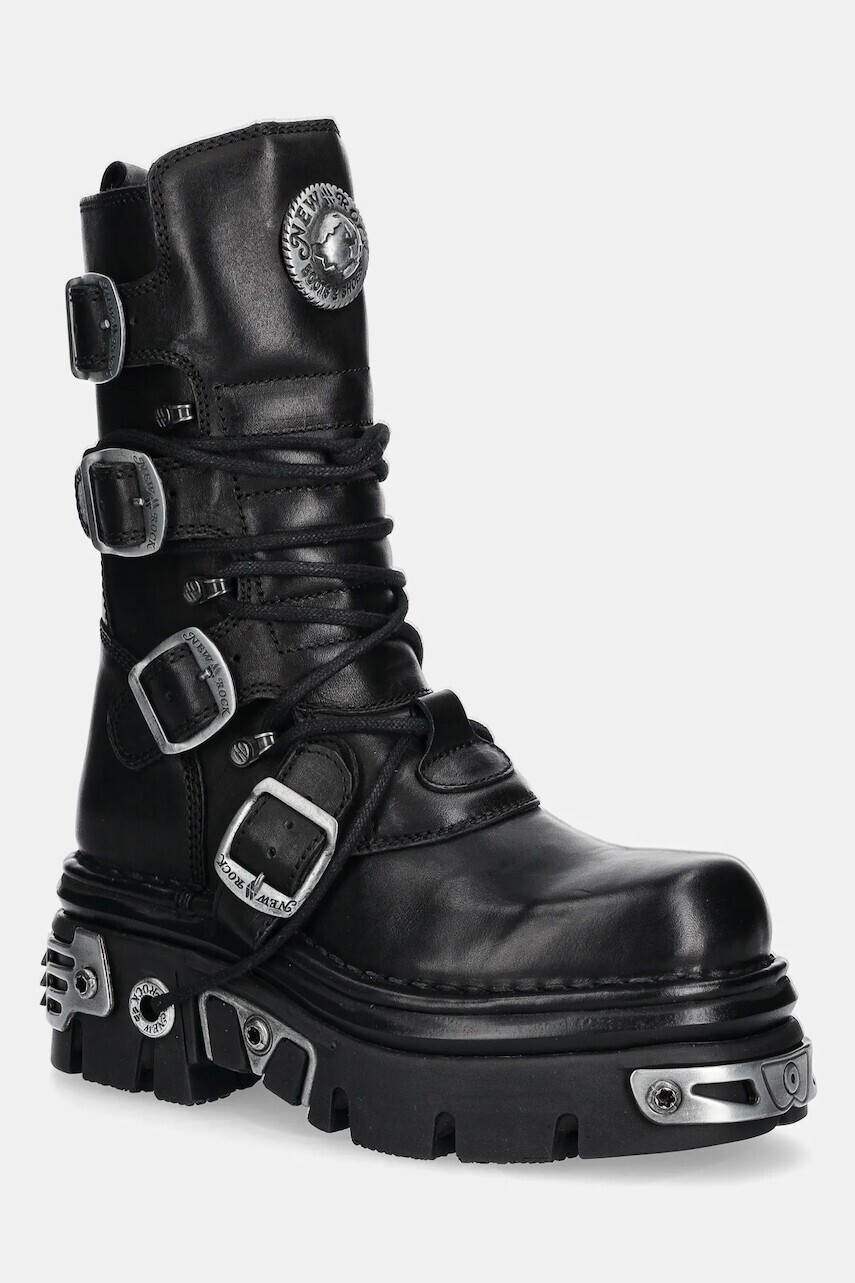 Kožené workery New Rock čierna farba, na platforme, M-373-S4