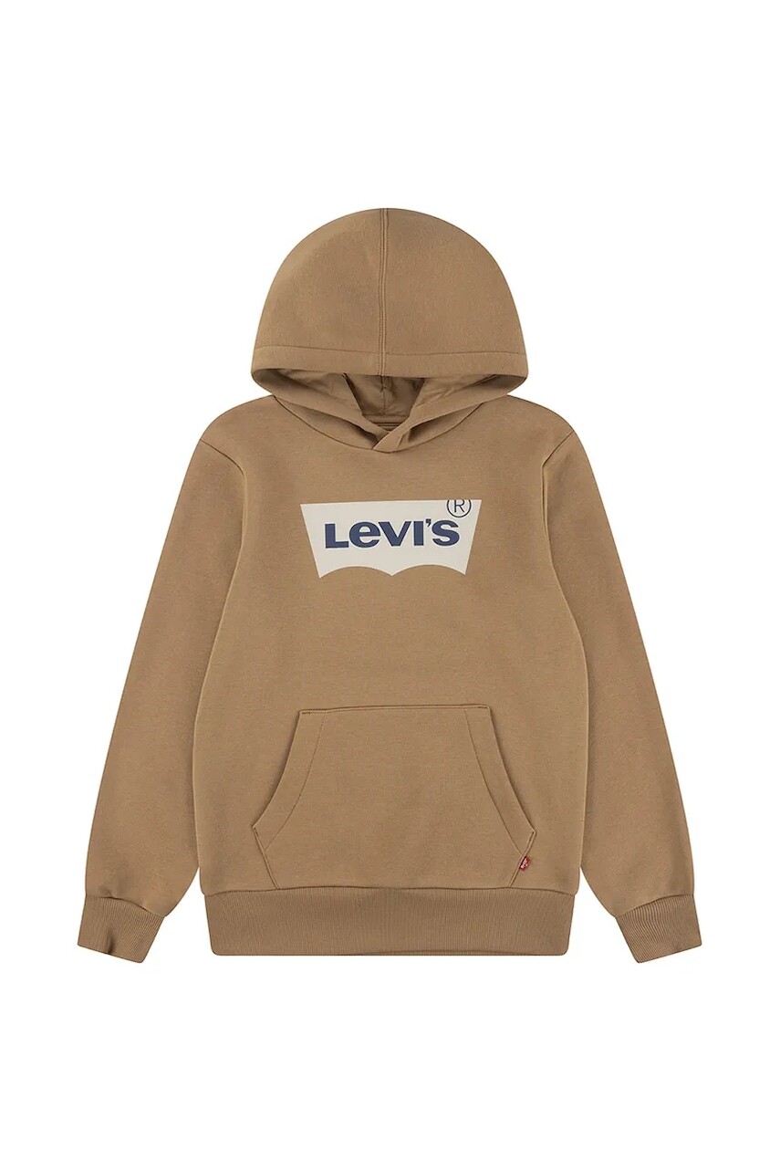 Detská mikina Levi's BATWING SCREENPRINT HOODIE hnedá farba, s kapucňou, s potlačou, 9E8778