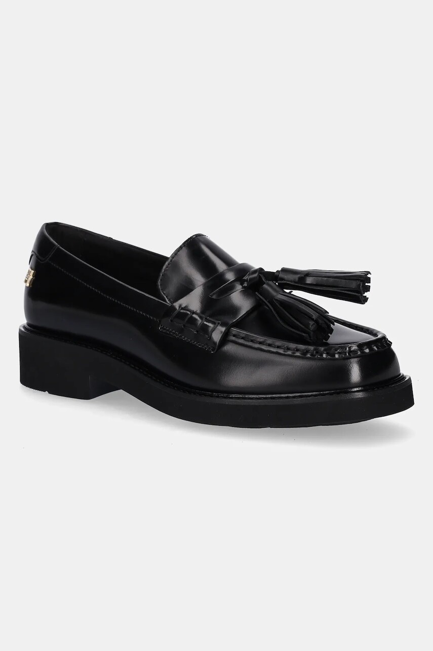Kožené mokasíny Tommy Hilfiger TASSEL SQUARISH TOE LTHR LOAFER čierna farba, na platforme, FW0FW08749