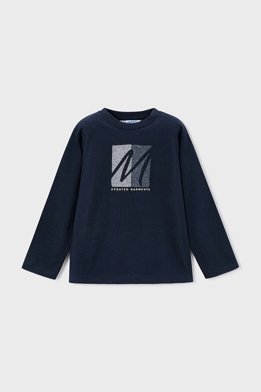 Detská bavlnená košeľa s dlhým rukávom Mayoral tmavomodrá farba, s potlačou, 4086