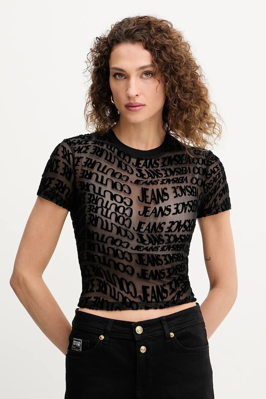 Tričko Versace Jeans Couture dámske, čierna farba, 79HAH602 JS490
