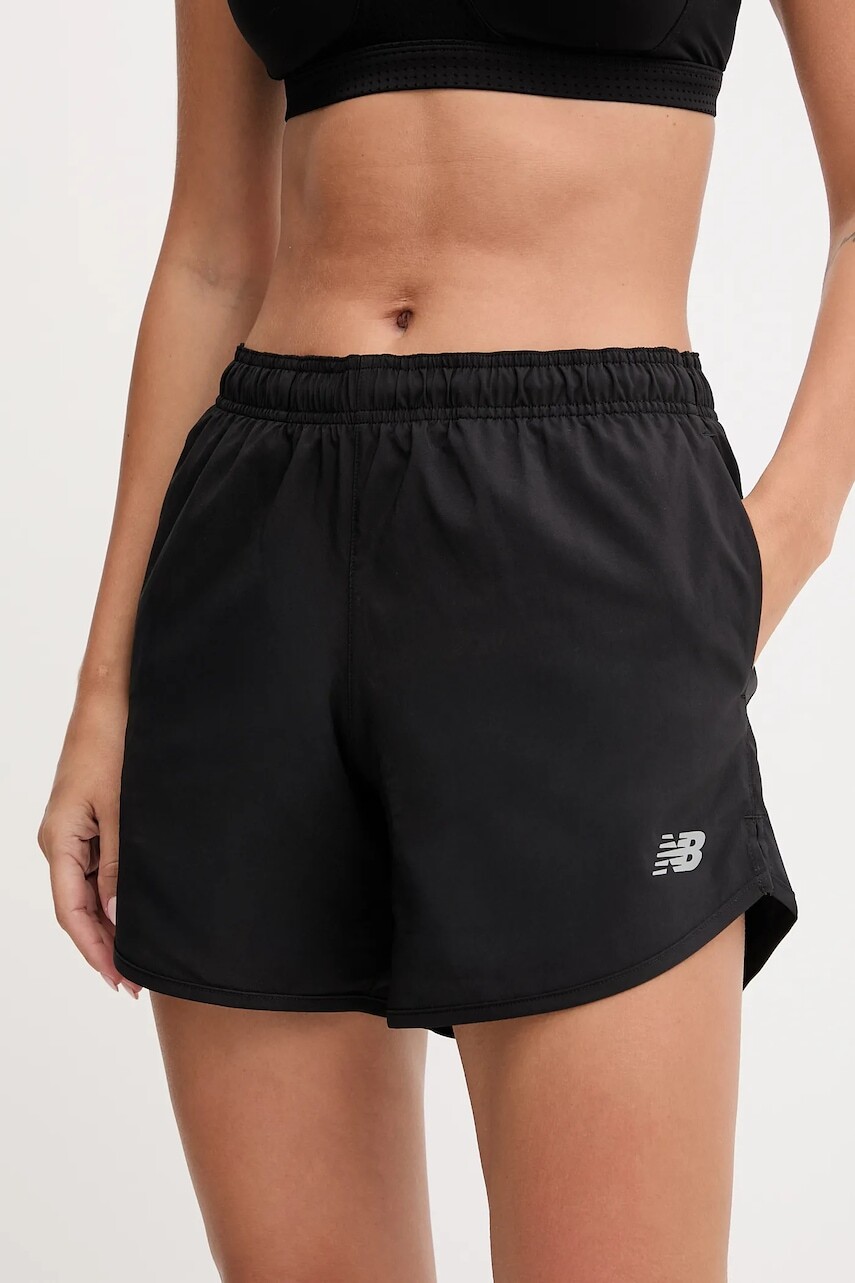 Tréningové šortky New Balance čierna farba, jednofarebné, vysoký pás, WS41228BK