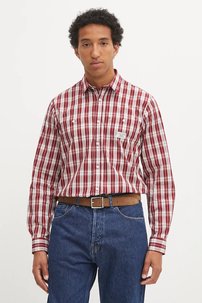 Bavlnená košeľa Guess Jeans bordová farba, regular, s klasickým golierom, M5YH37 WH7Q1