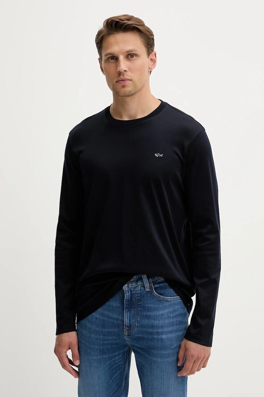 Bavlnené tričko s dlhým rukávom Paul&Shark Knitwear tmavomodrá farba, jednofarebné, 15311611