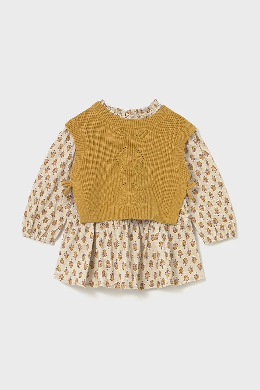 Šaty pre bábätká Mayoral žltá farba, mini, áčkový strih, 2913