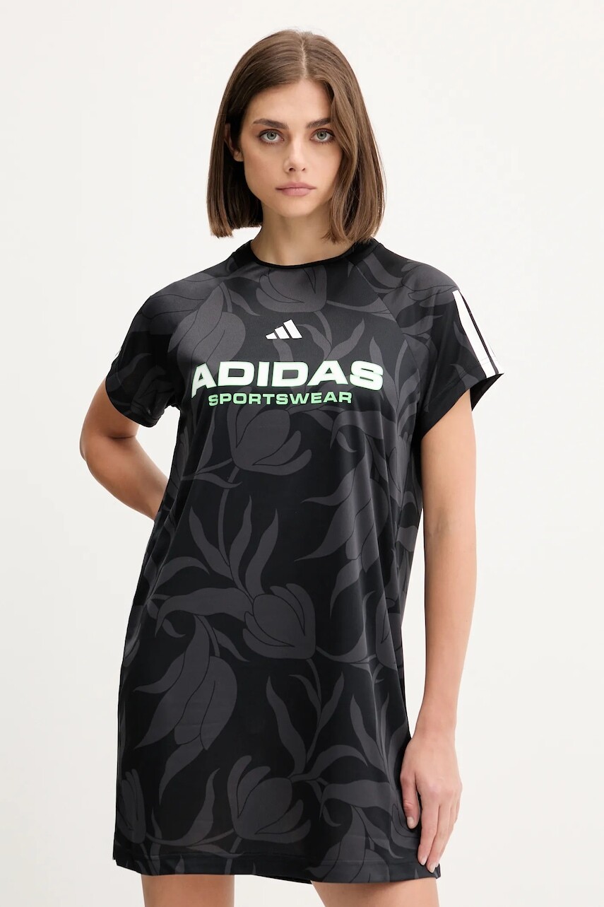 Šaty adidas Tiro čierna farba, mini, rovný strih, JL7638