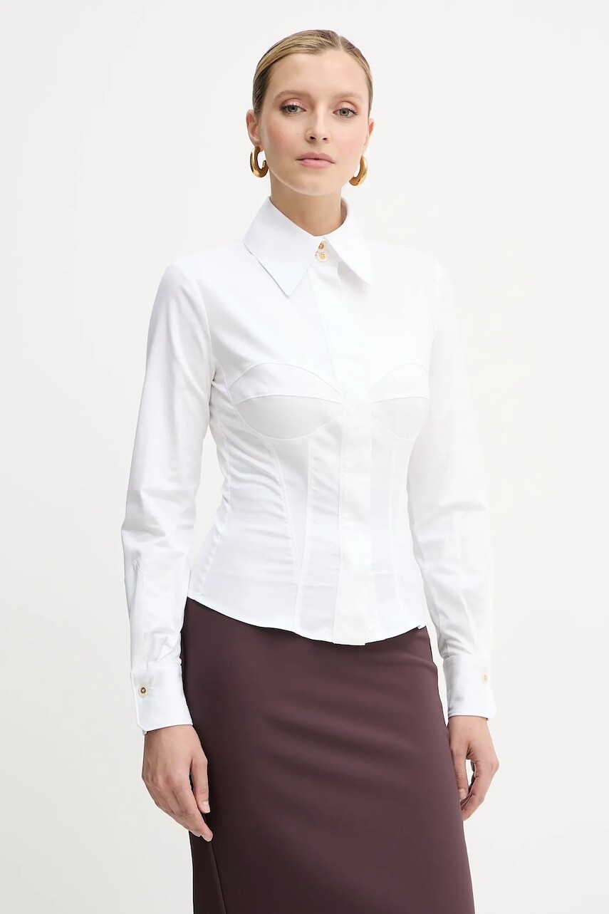 Košeľa Elisabetta Franchi biela farba, slim, s klasickým golierom, CA08256E2