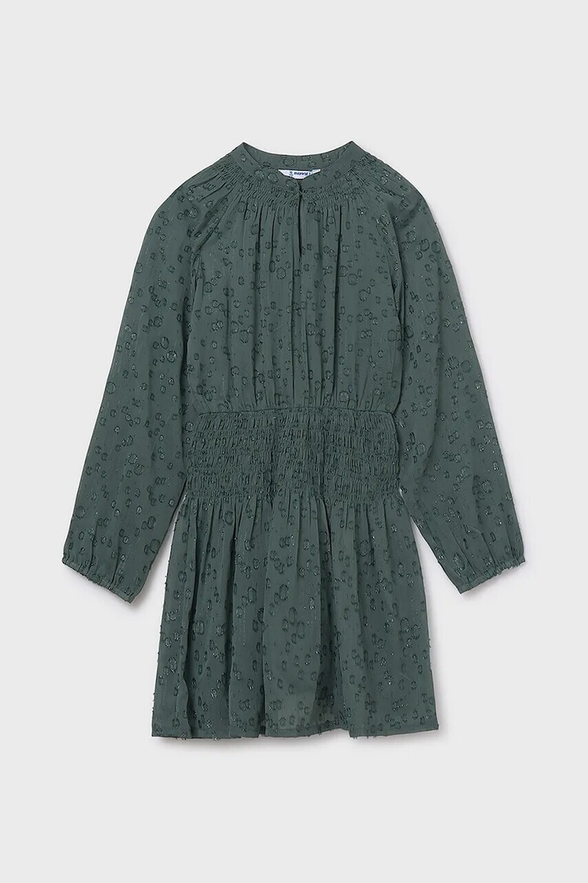 Dievčenské šaty Mayoral zelená farba, mini, áčkový strih, 7909