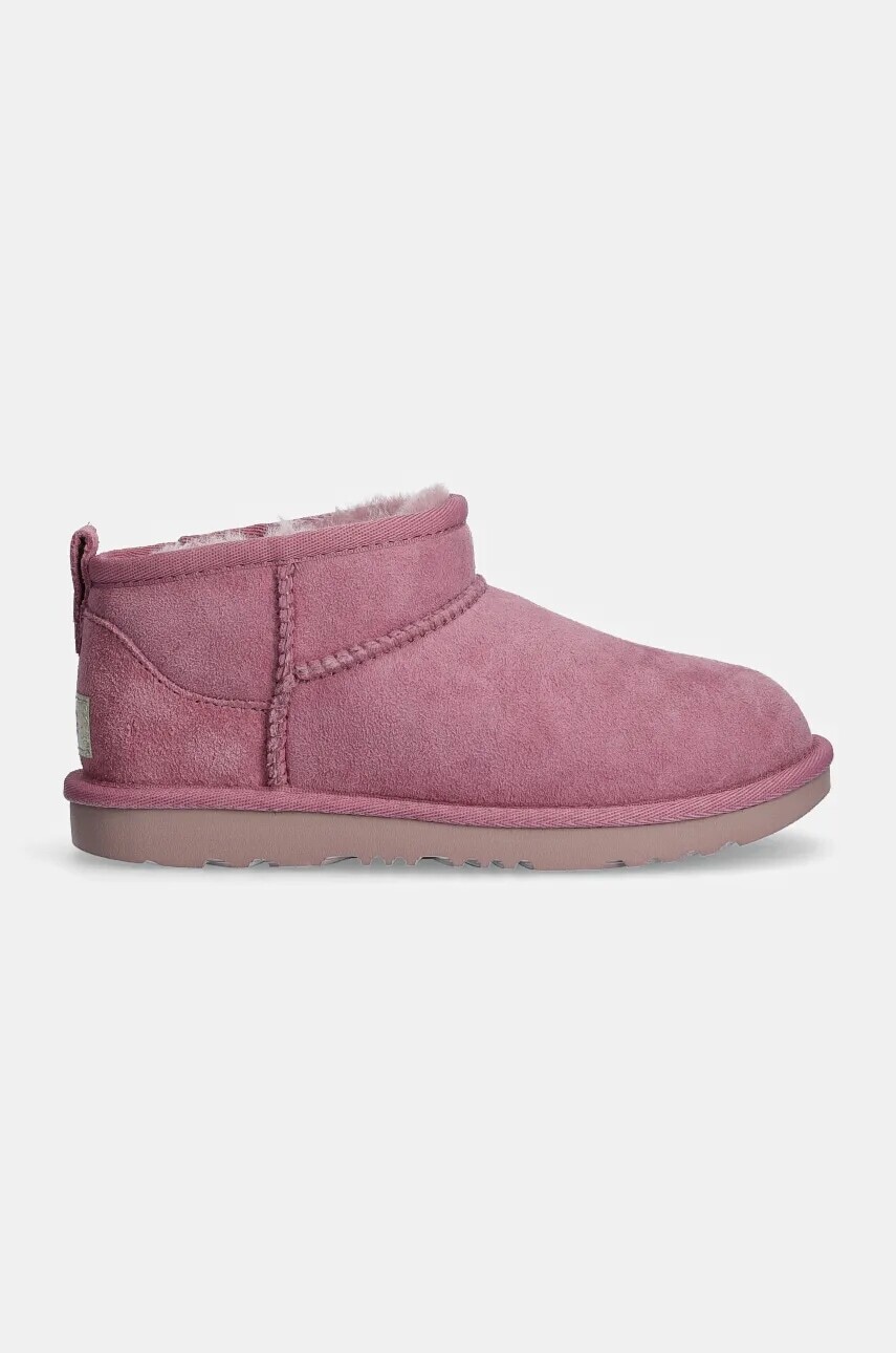 Detské semišové snehule UGG KIDS CLASSIC ULTRA MINI ružová farba, 1130750K