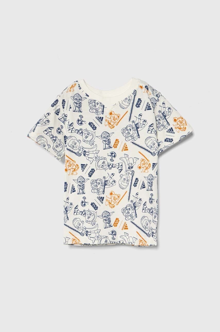 Detské bavlnené tričko adidas x Star Wars biela farba, vzorované