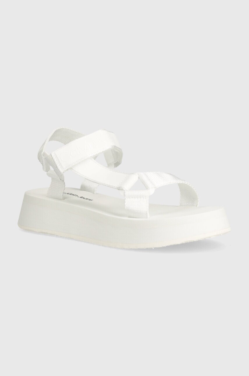 Sandále Calvin Klein Jeans SANDAL VELCRO WEBBING DC dámske, biela farba, na platforme, YW0YW01353,