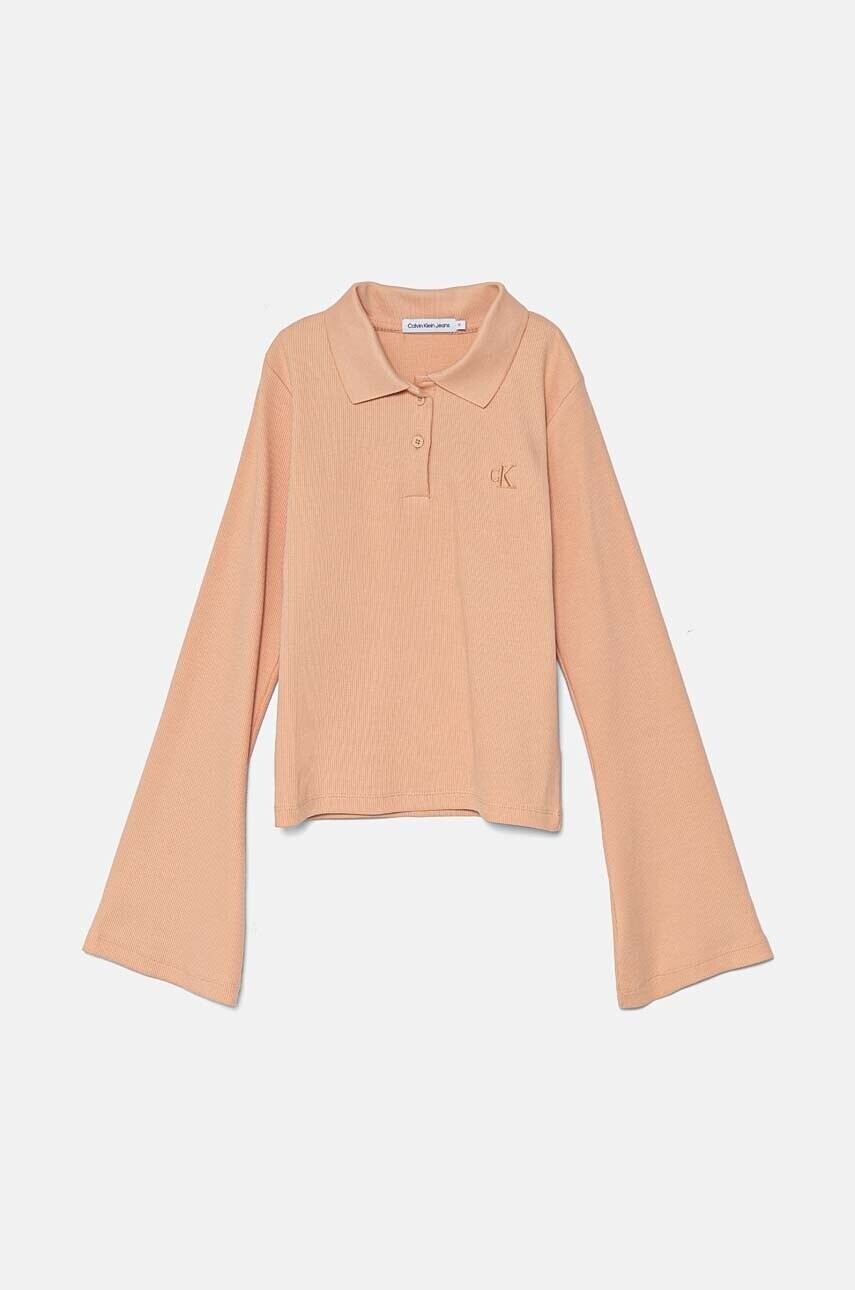Detské tričko s dlhým rukávom Calvin Klein Jeans ružová farba, s golierom, IG0IG02533
