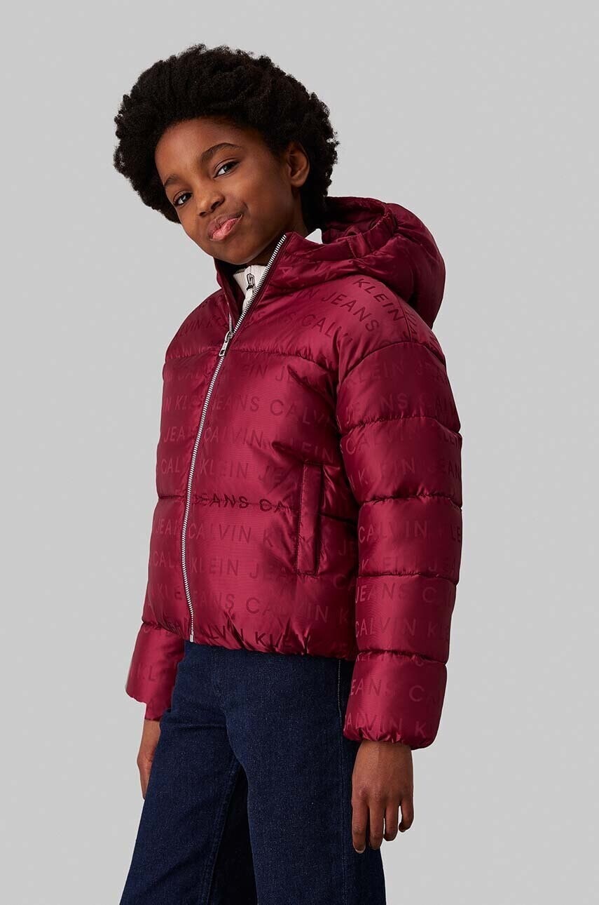 Detská bunda Calvin Klein Jeans bordová farba, IG0IG02730