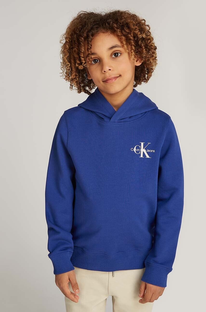 Detská bavlnená mikina Calvin Klein Jeans s kapucňou, s potlačou, IU0IU00266