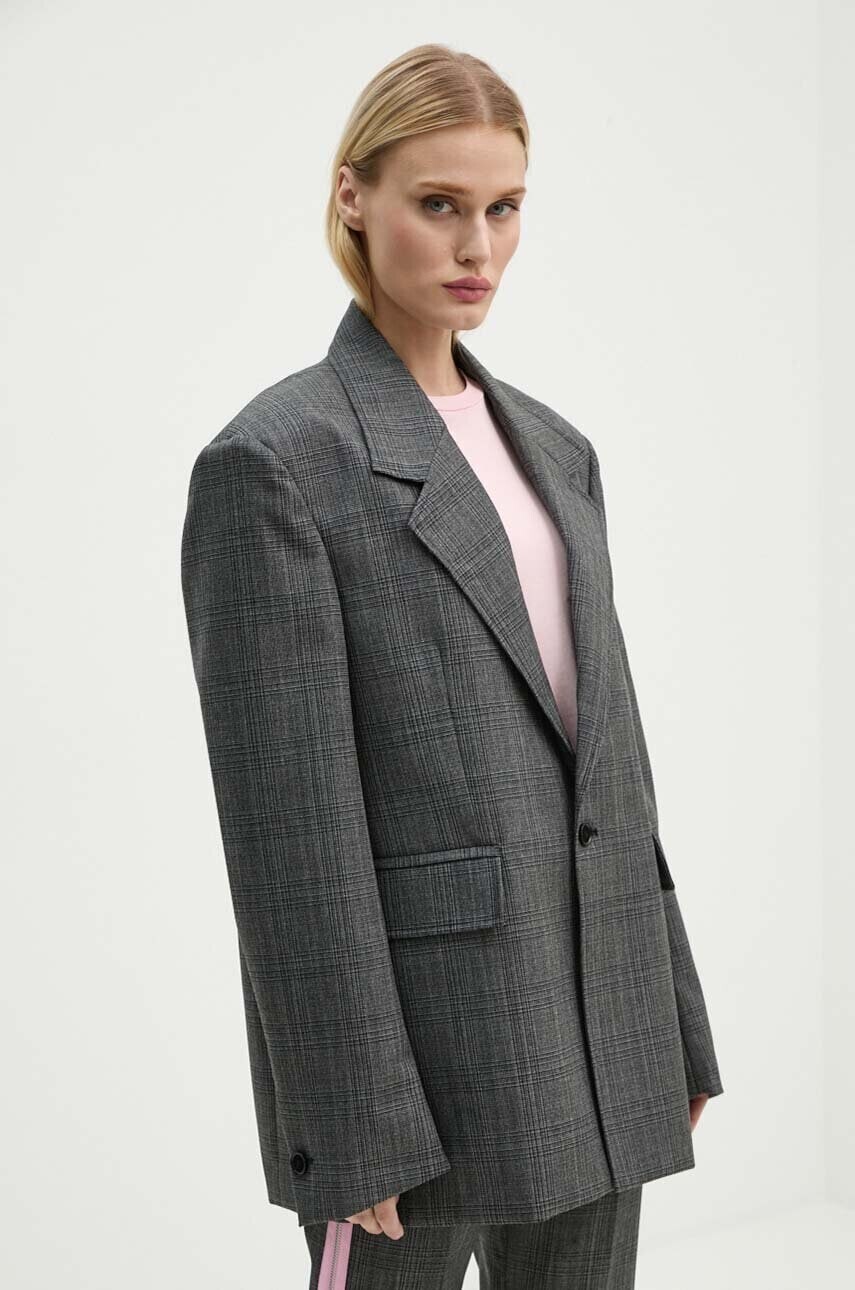 Vlnené sako MSGM šedá farba, jednoradové, jednofarebné, 3742MDG03.247825