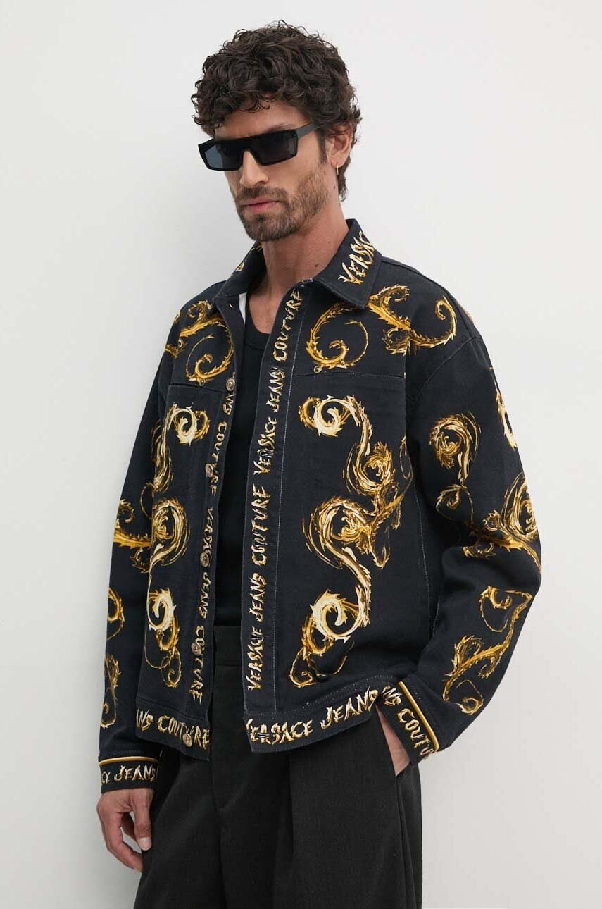 Rifľová bunda Versace Jeans Couture pánska, čierna farba, prechodná, oversize, 77GAS40P ES125LO1