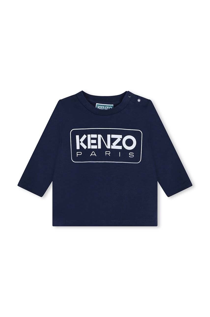 Detská bavlnená košeľa s dlhým rukávom Kenzo Kids tmavomodrá farba, s potlačou, K60518