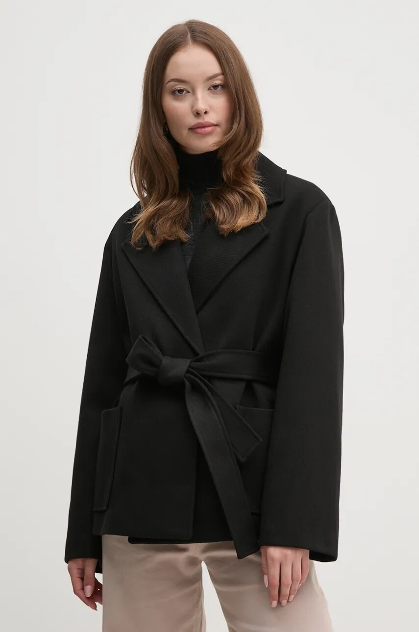 Kabát Artigli dámsky, čierna farba, prechodný, dvojradový, ACCP000161
