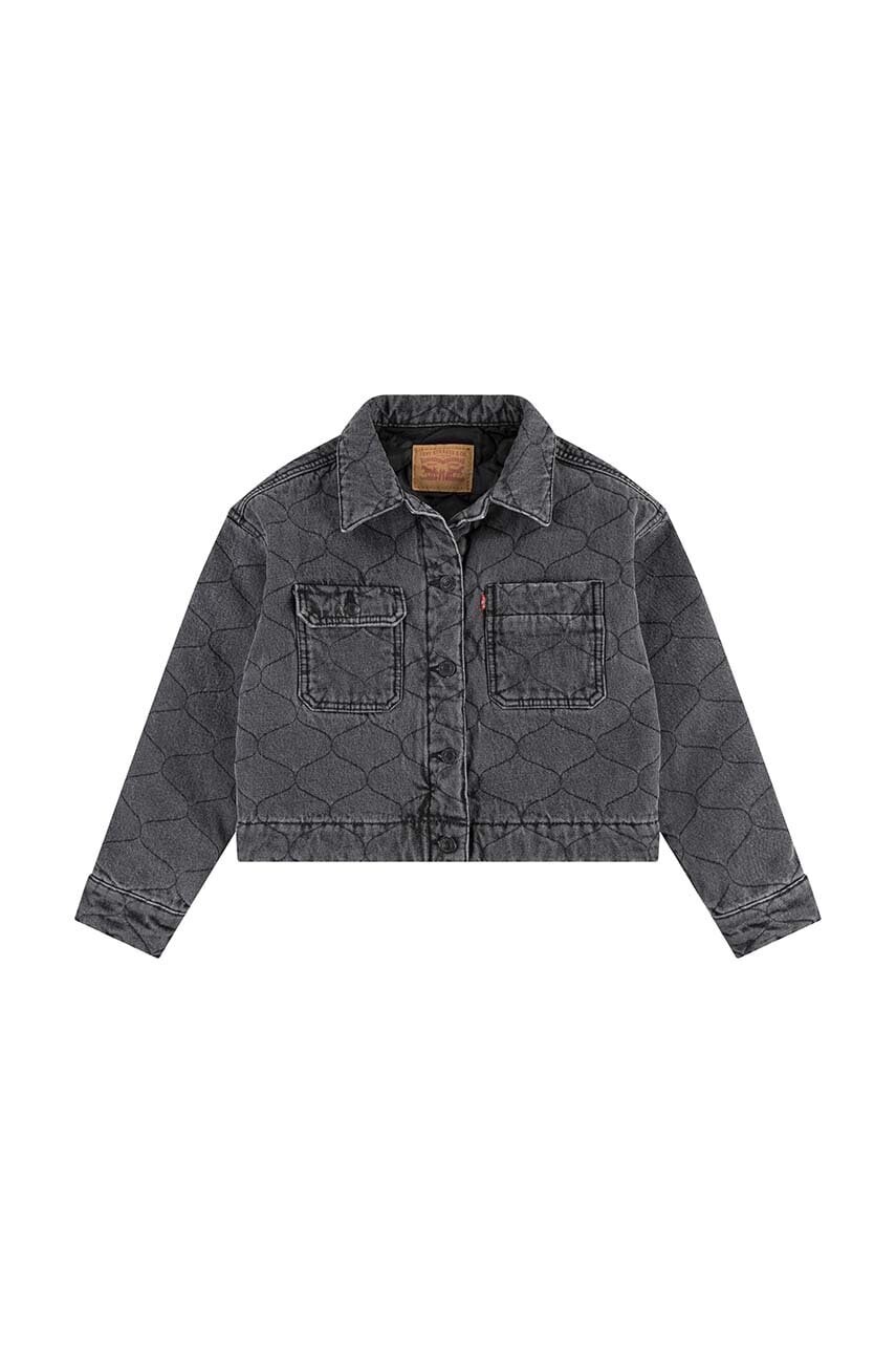 Detská rifľová bunda Levi's QUILTED TRUCKER JACKET šedá farba, 3EL097