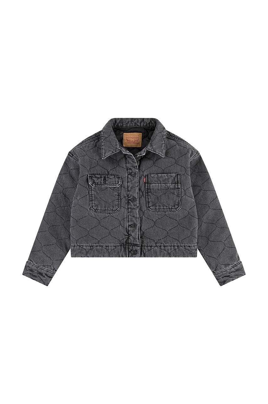 Detská rifľová bunda Levi's QUILTED TRUCKER JACKET šedá farba, 4EL097
