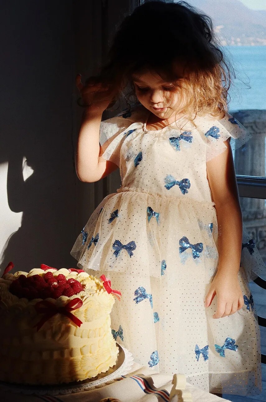 Dievčenské šaty Konges Sløjd YVONNE FAIRY DRESS béžová farba, mini, áčkový strih, KS101758