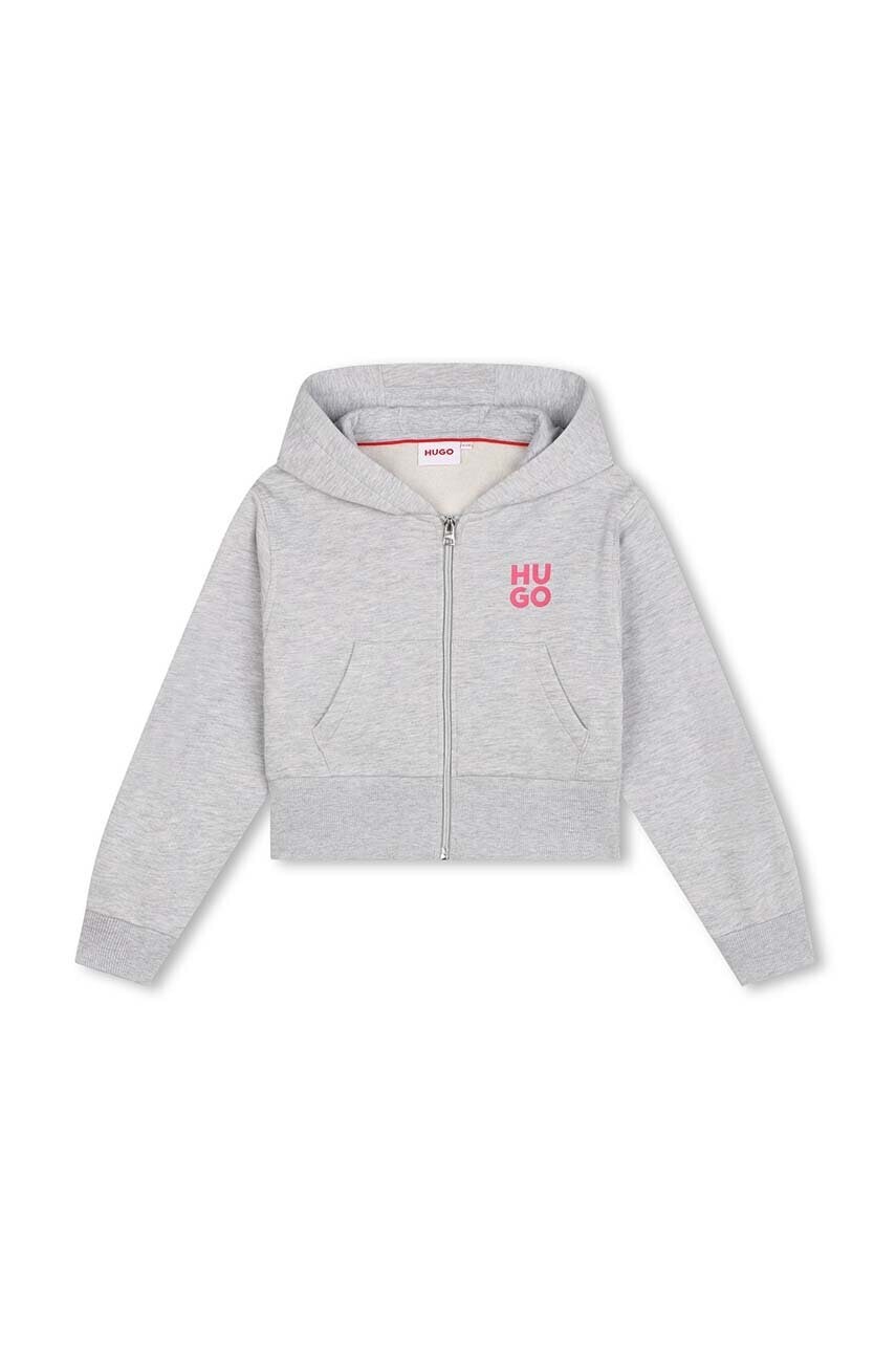 Detská mikina HUGO šedá farba, s kapucňou, s potlačou, G00228